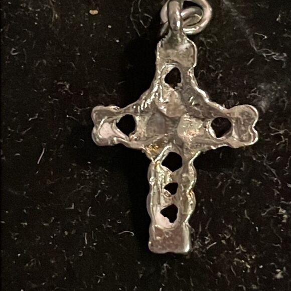 1” silver tone cross w/black onyx colored bead charm/pendant w/jump hoop - Picture 7 of 9